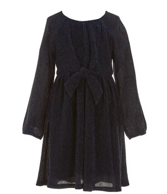 Bonnie Jean Big Girls 7-16 Long-Sleeve Lurex-Knit Knot-Front Dress