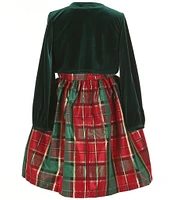 Bonnie Jean Big Girls 7-16 Long Sleeve Velvet Bolero & Sleeveless Plaid Taffeta Fit & Flare Dress Set