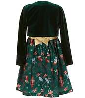 Bonnie Jean Big Girls 7-16 Long Sleeve Velvet Cardigan & Sleeveless Nutcracker-Printed Shantung Fit & Flare Dress Set