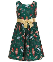 Bonnie Jean Big Girls 7-16 Long Sleeve Velvet Cardigan & Sleeveless Nutcracker-Printed Shantung Fit & Flare Dress Set