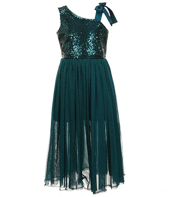 Bonnie Jean Big Girls 7-16 One-Shoulder Sequin-Embellished/Mesh-Skirted Long Ballgown