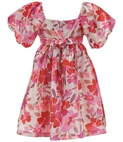 Bonnie Jean Big Girls 7-16 Puffed-Sleeve Floral-Printed Satin Fit & Flare Dress