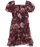 Bonnie Jean Big Girls 7-16 Puffed Sleeve Printed Lurex Chiffon Jacquard Fit & Flare Dress