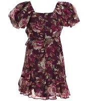 Bonnie Jean Big Girls 7-16 Puffed Sleeve Printed Lurex Chiffon Jacquard Fit & Flare Dress