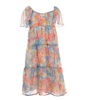 Bonnie Jean Big Girls 7-16 Short Sleeve Floral Iridescent Chiffon Long Dress