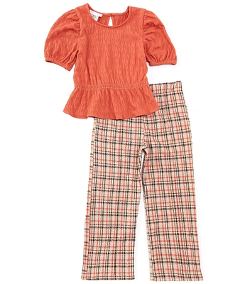 Bonnie Jean Big Girls 7-16 Short-Sleeve Peplum-Hem Woven Peasant Top & Pintucked Wide-Leg Pant Set