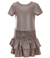 Bonnie Jean Big Girls 7-16 Short-Sleeve Shirred-Waist Foiled-Knit Tiered Dress