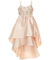 Bonnie Jean Big Girls Sleeveless Embroidered Corset-Bodice/Extreme-High-Low Skirted Mikado Ballgown