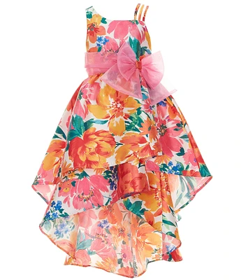 Bonnie Jean Big Girls 7-16 Sleeveless Floral-Printed Double-High-Low Hem Mikado Dress