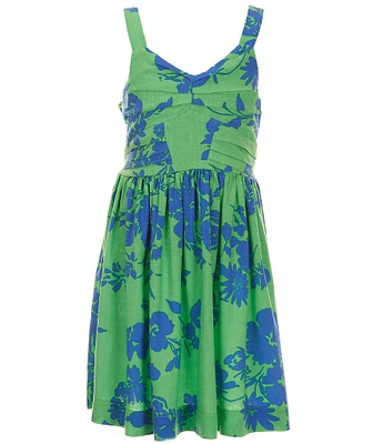 Bonnie Jean Big Girls 7-16 Sleeveless Tropical Print Linen-Blend Dress