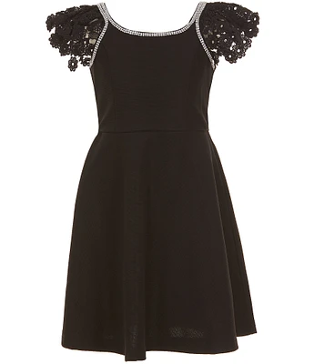Bonnie Jean Big Girls Lace-Sleeve Scuba-Knit Fit-And-Flare Dress