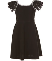 Bonnie Jean Big Girls Lace-Sleeve Scuba-Knit Fit-And-Flare Dress