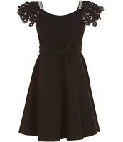 Bonnie Jean Big Girls Lace-Sleeve Scuba-Knit Fit-And-Flare Dress