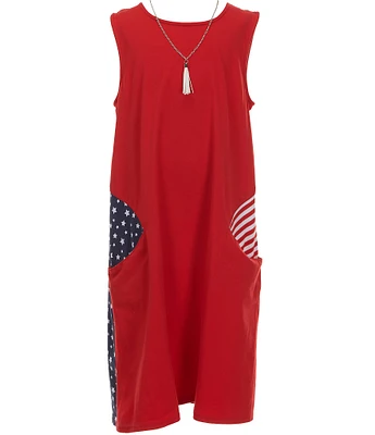 Bonnie Jean Big Girls Plus Size 14.5-20.5 Americana Stars & Stripes Shift Dress