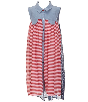 Bonnie Jean Big Girls Plus Size 14.5-20.5 Americana Stars & Stripes Shirt Dress