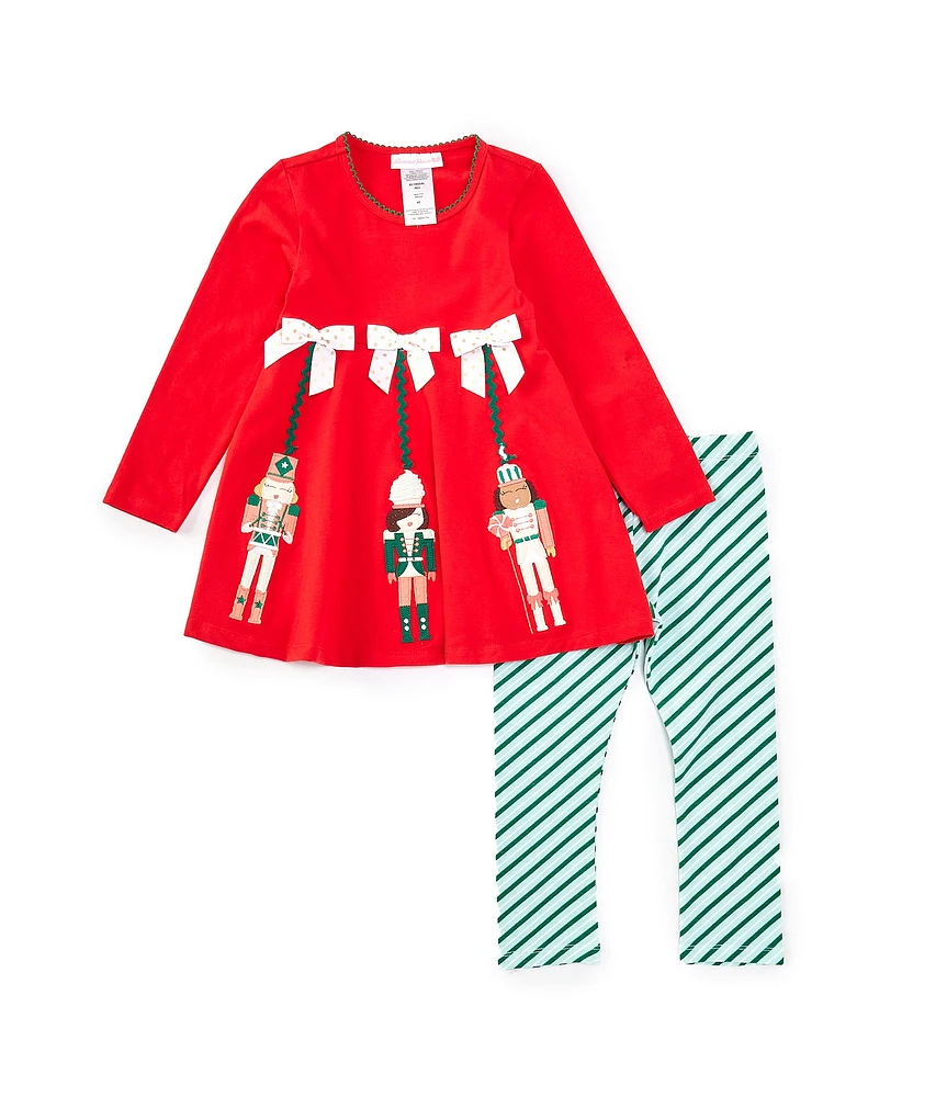 Bonnie Jean Little Girls 2T-4T Long Sleeve Nutcracker Applique Knit Top & Bias-Striped Knit Leggings Set