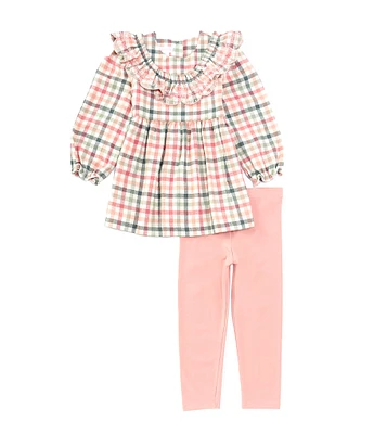 Bonnie Jean Little Girls 2T-4T Long-Sleeve Plaid Embroidered Dress & Solid Leggings Set