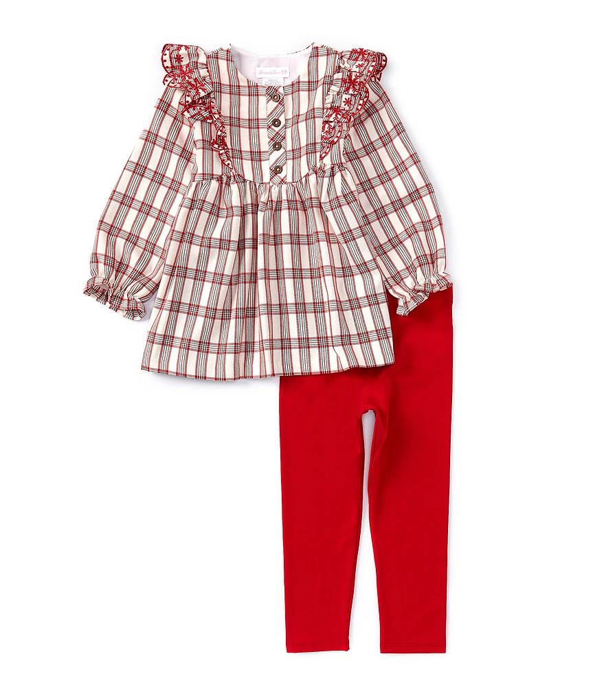 Bonnie Jean Little Girls 2T-4T Long-Sleeve Plaid Empire-Waist Woven Dress & Solid Knit Leggings Set