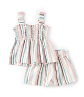 Bonnie Jean Little Girls Sleeveless Vertical-Striped Tank Top & Matching Shorts Set