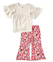 Bonnie Jean Little Girls 2T-6X 3/4-Sleeve Solid Tunic Top & Pop-Printed Flare-Leg Leggings Set