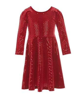 Bonnie Jean Little Girls 2T-6X 3/4-Sleeve Spangle Stretch Velvet Fit & Flare Dress