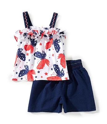 Bonnie Jean Little Girls 2T-6X Americana Butterfly Printed Top & Coordinating Seersucker Shorts Set
