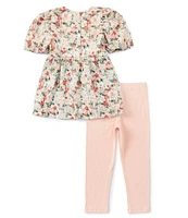 Bonnie Jean Little Girls 2T-6X Balloon-Sleeve Floral-Chiffon Top & Solid Knit Leggings Set