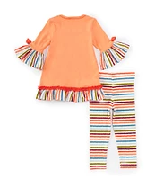 Bonnie Jean Little Girls 2T-6X Bell-Sleeve Owl-Appliqued Tunic Top & Striped Leggings Set