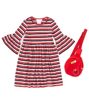 Bonnie Jean Little Girls 2T-6X Bell-Sleeve Striped Rib-Knit Fit-And-Flare Dress