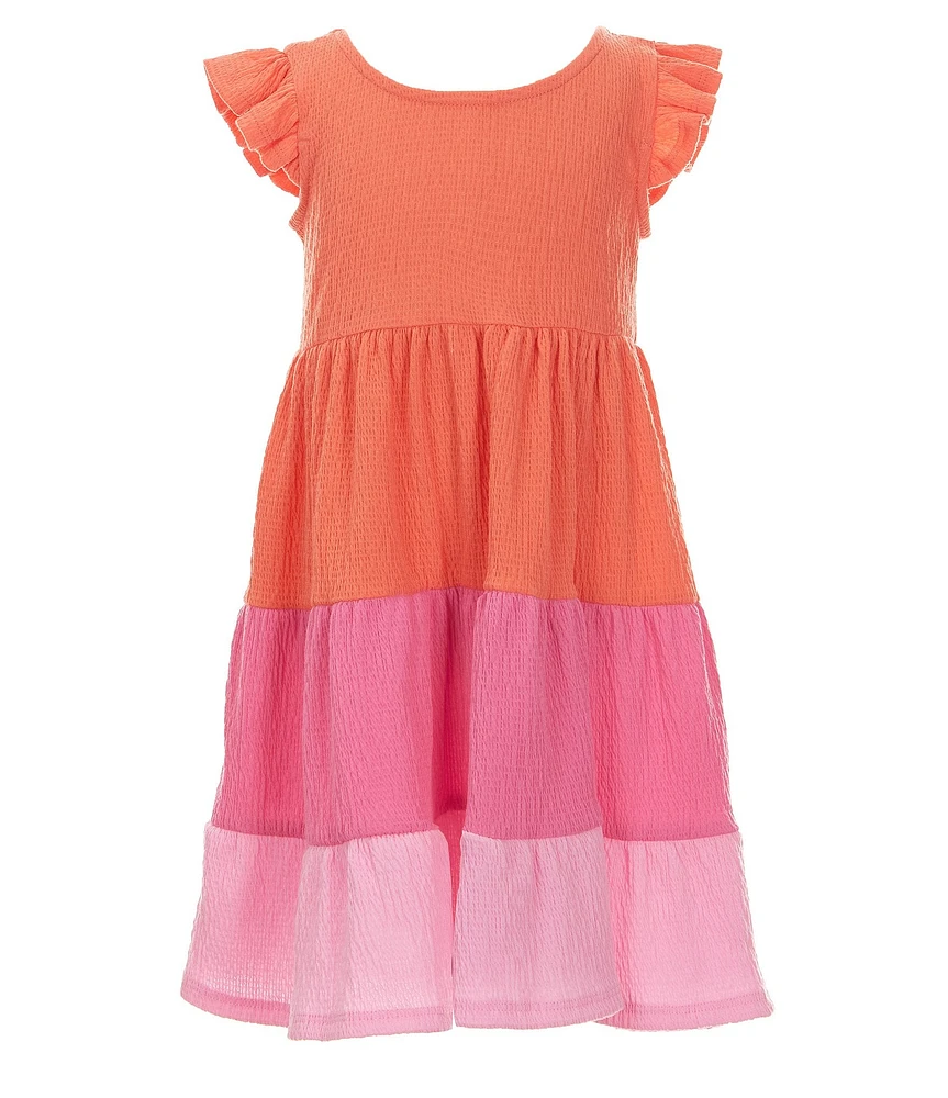 Bonnie Jean Little Girls 2T-6X Flutter-Sleeve Color Block Tiered Textured-Knit Fit & Flare Dress