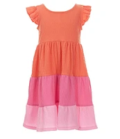 Bonnie Jean Little Girls 2T-6X Flutter-Sleeve Color Block Tiered Textured-Knit Fit & Flare Dress