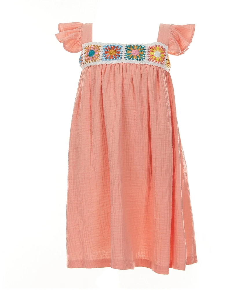 Bonnie Jean Little Girls Flutter-Sleeve Crocheted-Trimmed Dress