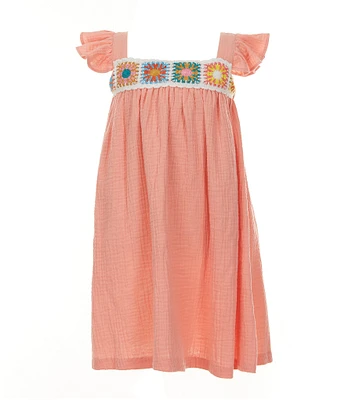 Bonnie Jean Little Girls Flutter-Sleeve Crocheted-Trimmed Dress