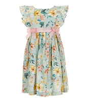Bonnie Jean Little Girls 2T-6X Flutter Sleeve Floral-Print Linen-Blend Fit & Flare Dress