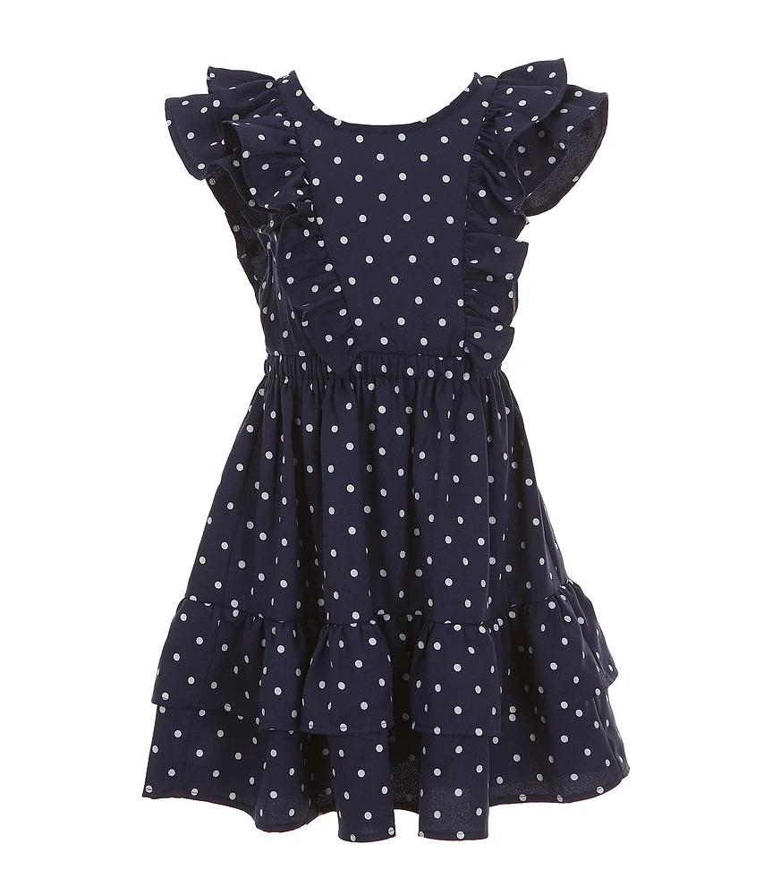 Bonnie Jean Little Girls 2T-6X Flutter Sleeve Tiered Skirt Polka Dot Dress