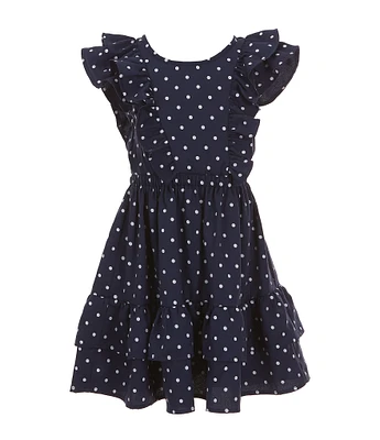 Bonnie Jean Little Girls 2T-6X Flutter Sleeve Tiered Skirt Polka Dot Dress