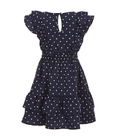 Bonnie Jean Little Girls 2T-6X Flutter Sleeve Tiered Skirt Polka Dot Dress