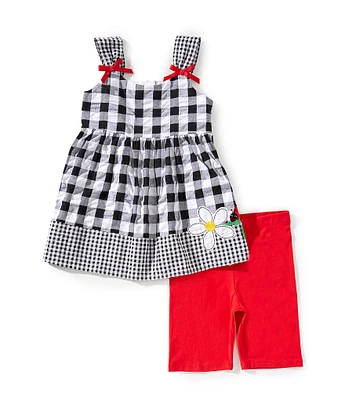 Bonnie Jean Little Girls 2T-6X Ladybug & Daisy Applique Top & Matching Bike Shorts Seersucker Set