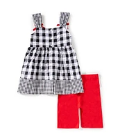 Bonnie Jean Little Girls 2T-6X Ladybug & Daisy Applique Top & Matching Bike Shorts Seersucker Set