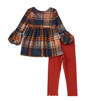 Bonnie Jean Little Girls 2T-6X Lantern-Sleeve Plaid Fit-And-Flare Woven Dress & Solid Knit Leggings Set