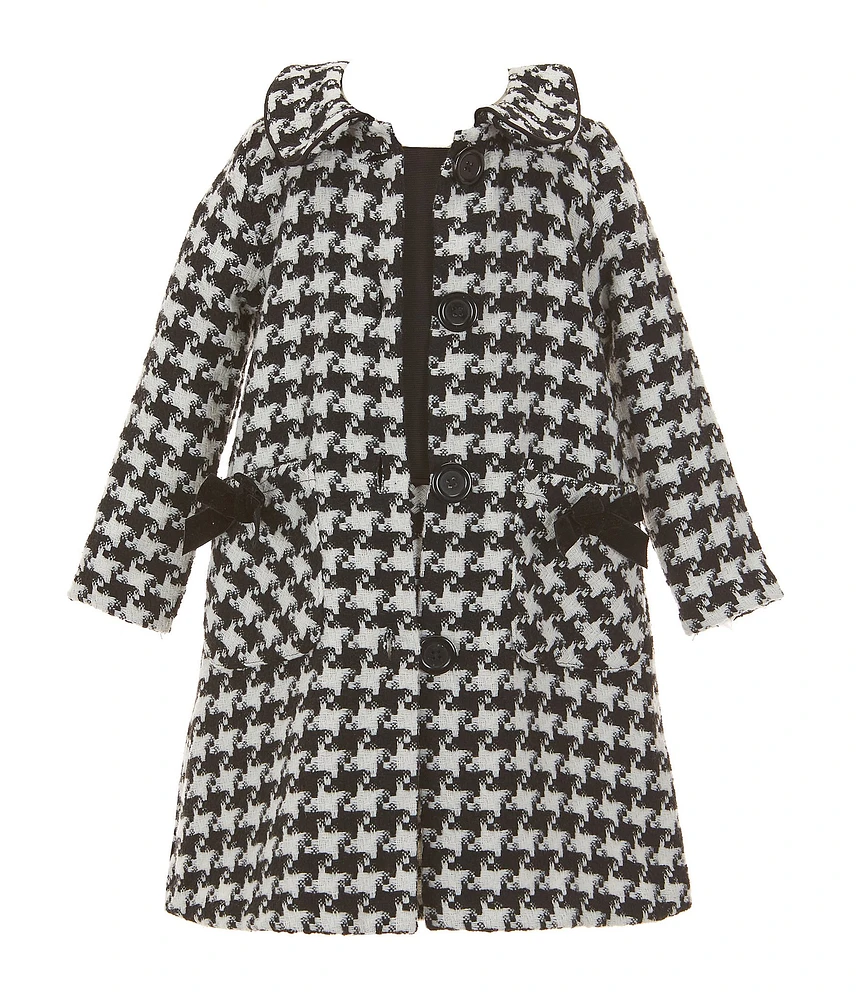 Bonnie Jean Little Girls 2T-6X Long Sleeve Checked Boucle Coat & Short Sleeve Knit Houndstooth Boucle Dress Set