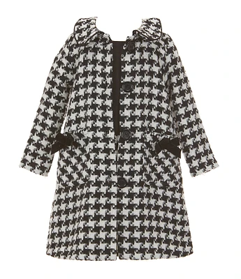 Bonnie Jean Little Girls 2T-6X Long Sleeve Checked Boucle Coat & Short Sleeve Knit Houndstooth Boucle Dress Set