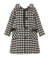 Bonnie Jean Little Girls 2T-6X Long Sleeve Checked Boucle Coat & Short Sleeve Knit Houndstooth Boucle Dress Set