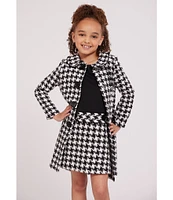 Bonnie Jean Little Girls 2T-6X Long Sleeve Checked Boucle Coat & Short Sleeve Knit Houndstooth Boucle Dress Set