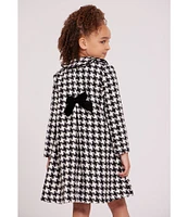 Bonnie Jean Little Girls 2T-6X Long Sleeve Checked Boucle Coat & Short Sleeve Knit Houndstooth Boucle Dress Set