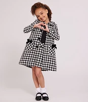 Bonnie Jean Little Girls 2T-6X Long Sleeve Checked Boucle Coat & Short Sleeve Knit Houndstooth Boucle Dress Set