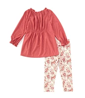 Bonnie Jean Little Girls 2T-6X Long-Sleeve Clip-Dot Tunic Top & Floral-Printed Leggings Set