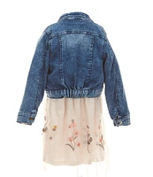 Bonnie Jean Little Girls 2T-6X Long Sleeve Denim Jacket & Floral-Embroidered Mesh Dress Set