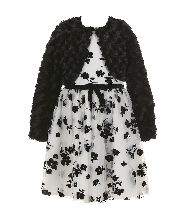 Bonnie Jean Little Girls 2T-6X Long Sleeve Faux-Fur Cardigan & Sleeveless Burnout Floral Fit & Flare Dress Set | Liberty Center Bonnie Jean Little Girls 2T-6X Long Sleeve Faux-Fur Cardigan & Sleeveless Burnout Floral Fit & Flare Dress Set | Liberty Center