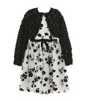 Bonnie Jean Little Girls 2T-6X Long Sleeve Faux-Fur Cardigan & Sleeveless Burnout Floral Fit & Flare Dress Set